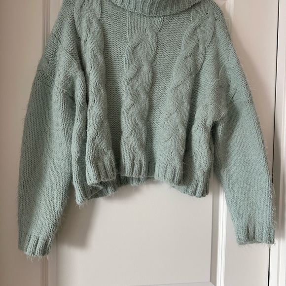 Adyson Parker Sweaters - Adyson Parker Mint Cable Knit Cropped Turtleneck Sweater